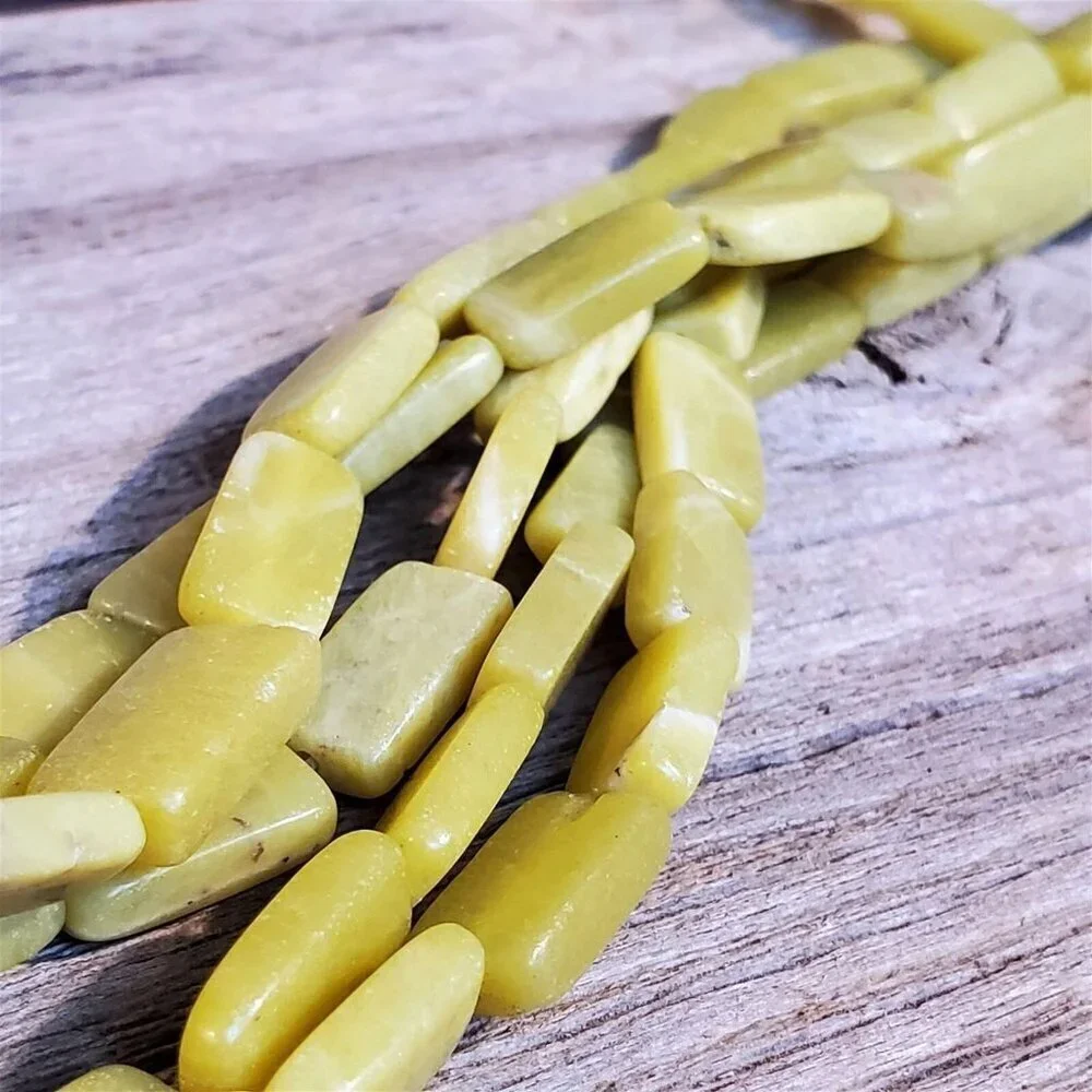 Full Strand Hand Cut Olive Olivine New Jade Flat Rectangle Gemstone Beads
